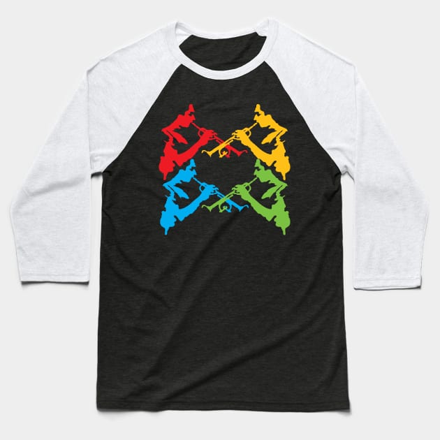 Colorful Trumpet Players Musical Theme Baseball T-Shirt by jazzworldquest